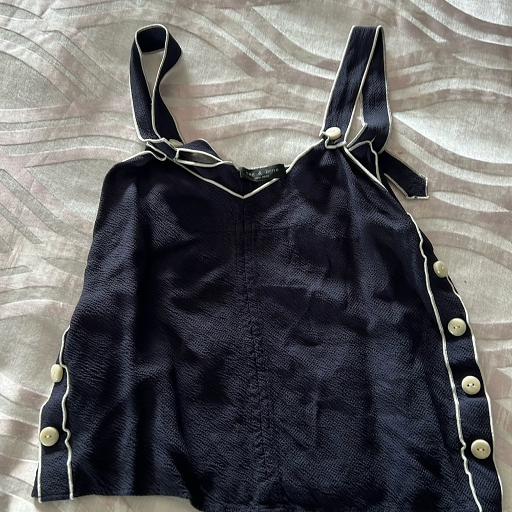 Rag and bone navy top with white buttons